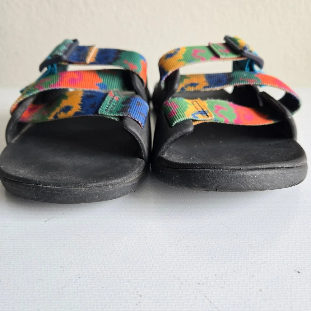 Chaco Chillos Slide Sandals Womens 7 Black Multi Color Adjustable Straps Strappy